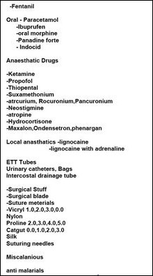 List of medical items needed in Vanni 