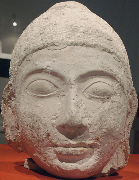 A head of Buddha in display at the national museum of Maldives