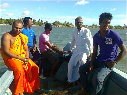 Monk with visitors