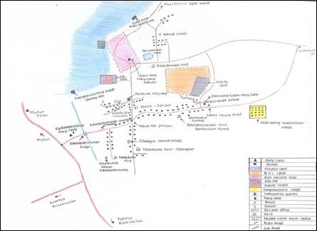 A map showing occupied military and economic zones with important places in the surrounding area