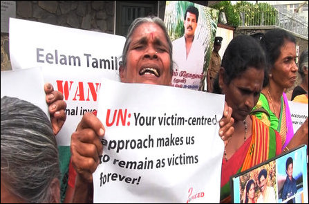 Families of Enforced Disappeared protest in front of US, UK, India and UN missions in Colombo