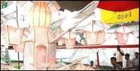 A Sri Lanka army soldier helping build a giant lantern in Batticaloa town Saturday