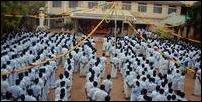 Ramakrishna Mission Koneswara Hindu College students attend a meeting in the college premises before photograph Mother Saratha Devi is taken in a procession