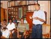 Trincomalee District Probation and Child Care Officer Mr.V.Kandasamy making handing over speech in the visitors hall of Anbu Illam (L-R) Board members Mr.A.Parasuraman and Mr.Nadarajah also seen