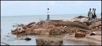 The beach ripped by Tsunami waves