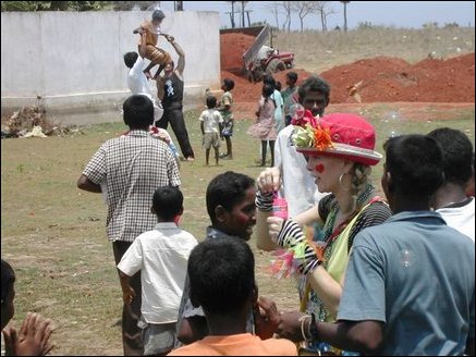 Clowns with the children in the Alas Garden welfare camp in Uppuveli in Trinco