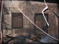 Shops destroyed by fire.