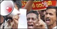 Demonstrators shouting slogans against CFA, P-TOMS