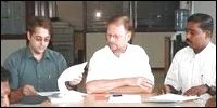 ( L-R ) Mr.Jason Smith, Mr.Walter Keller and Mr.Devaneson Croos are seen briefing the representatives