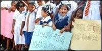 Children with placards.