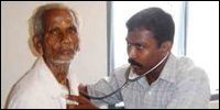 First patient being examined by a medical officer.