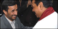 SL President Mahinda Rajapaksa receives the Iranian President Mahmoud Ahmadinejad at his official residence in Colombo [Photo: Sri Lanka Government Information Department]