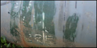 Container of cluster bomb where markings are masked by painting by the Sri Lanka Air Force