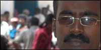 Humanitarian worker at makeshift hospital