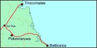 The Railway track between the cities of Batticaloa and Trincomalee runs through Sinhala districts