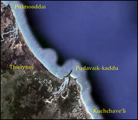 Location of Pulmoaddai, Thiriyaay, Pudavaik-kaddu and Kuchchave'li