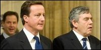 Leaders of British Parties: Nick Clegg (Liberal Democrats), David Cameron (Conservative) and Gordon Brown (Labor)