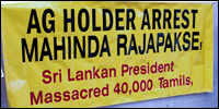 A banner displayed by demonstrators in Toronto