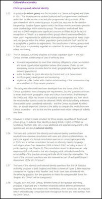 Discussion on UK Census form questions 15 and 16 (nationality and ethnicity) in the whitepaper broug