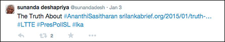 Sunanda Deshapriya's tweet