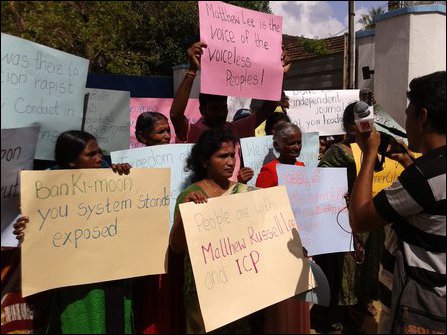 NPC Councillor, missing persons families protest in front of UN office in Jaffna