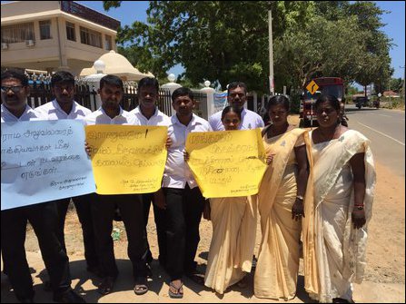 Tamil-speaking village officers (GS) protest against SL military assault against Tamil GS officer at