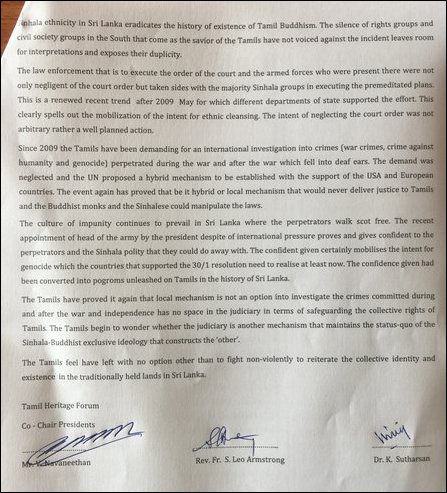 Tamil Heritage Foundation Statement